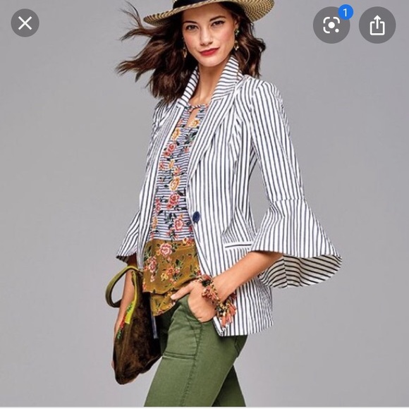 CAbi #5295 Bell Jacket Spring 18’ striped blazer 4 - Picture 3 of 8